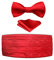 HISDERN Herren Kummerbund Rot mit Fliege und Einstecktuch Formelle Satin Einfarbig Kummerbunde für Männer, 3er Set Schärpe Verstellbar Band
