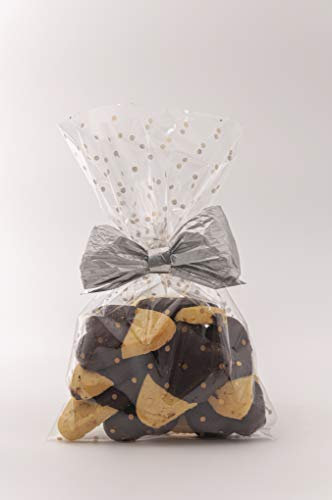 Italpak - Lot de 50 sachets transparents à pois pour aliments, biscuits, bonbons, cadeaux, en polypropylène, doré, 15 x 25 cm