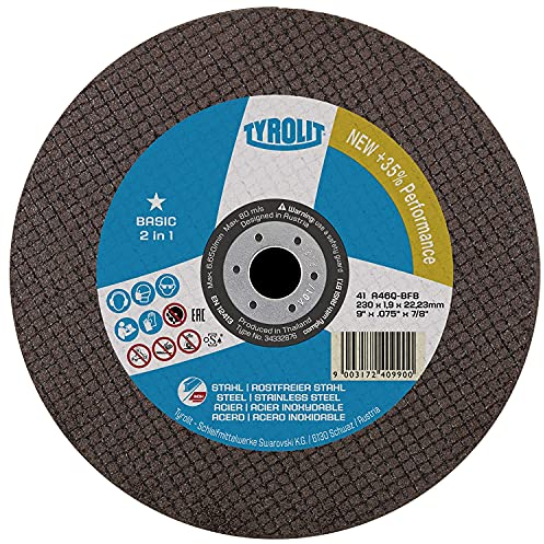Tyrolit 2-in-1 Superdünne Trennscheibe für Edelstahl, 230 x 1,9 x 22,23 mm (Packung mit 25 Stück).