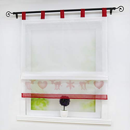 Joyswahl Voile Raffrollo mit Schlaufen Weihnachten halptransparenter Gardine »Elch« Schals Fenster Vorhänge BxH 100x155cm Rot 1er Pack