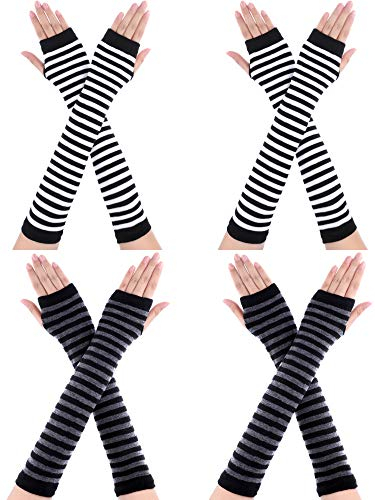 Bememo 4 Paar Winter Lange Fingerlose Handschuhe Gestrickte Armwärmer Ellenbogen Länge Handschuhe Daumen Loch Handschuhe für Damen Mädchen (Farbe G)