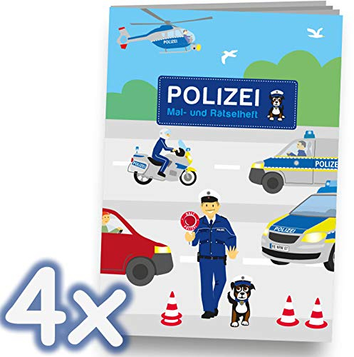 HDmirrorR Neu: 4 Mal- und Rätselhefte * Polizei * mit 12 Seiten in DIN A6 | perfekt als Mitgebsel oder Geschenk | Malbuch Malen Malblock Kinder
