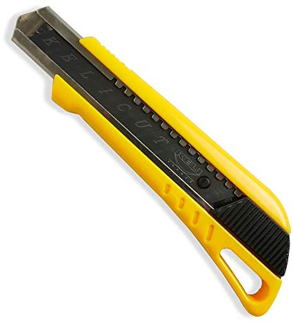 KELI - Cutter Pro avec Réservoir + LAME BLACK BLADE SK2 (Durée de vie 3 fois supérieure) (18mm + 2 LAMES BLACK BLADE SK2, Jaune)