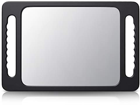 TASALON Unbreakable Hand Mirror with Double Handle - Large Handheld Barber Design for Hair and Beauty Salon - Durable Hand Held for Barbershop - Lightweight Haircut Mirror with Double Handgrip