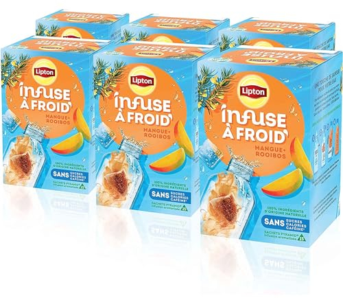 Lipton, Infuse à Froid, Infusion à Froid, Goût Mangue et Rooibos, Idéale pour le Thé Glacé, Ingrédients d'Origine 100% Naturelle, 6x15 Sachets Pyramid