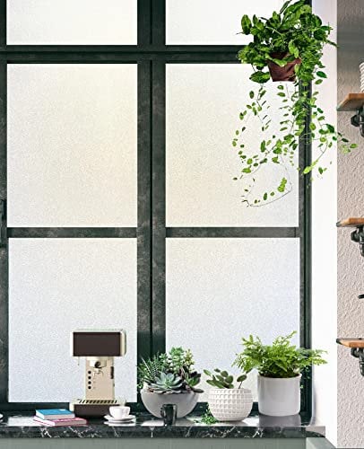 Frosted Window Film Self Adhesive Roll 90 X 400 cm, Shackcom Privacy Film for Glass Windows Static Cling with No Glue Removable Opaque Window Film Anti UV Heat Control for Home Office & Bathroom