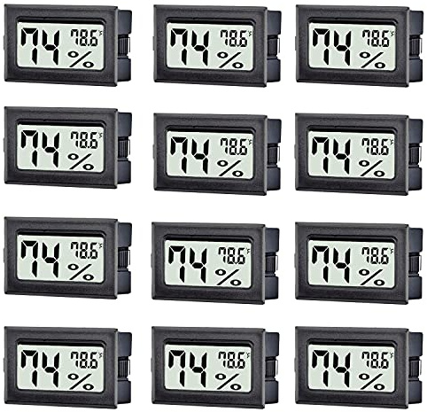 TASOGEN 12 Pack Mini Digital Thermometer Hygrometer Indoor Temperature and Humidity Gauge Meter Monitor Fahrenheit (℉) for Humidor,Greenhouse,Reptile Tank,Home,Jars
