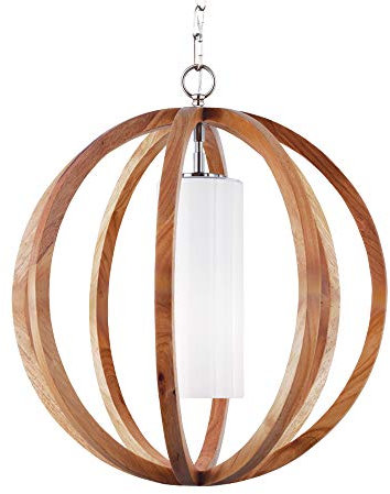 1 Bulb Ceiling Pendant Light Fitting - Light Wood/Brushed Steel - LED E27 60W Bulb