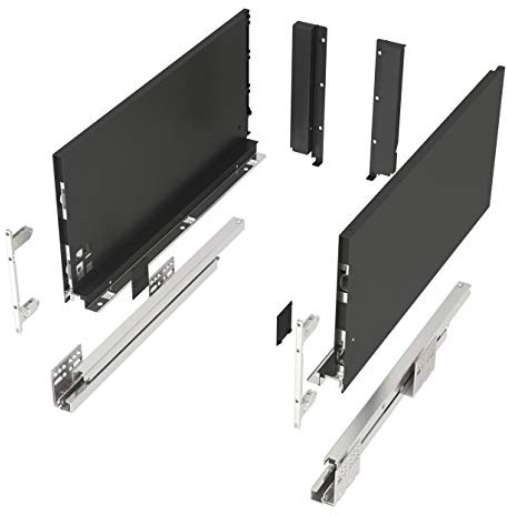 Système de Tiroir JUNKER-SLIM Anthracite Hauteur 199 mm Profondeur 400 mm capacité de charge jusqu'à 40 Kg Soft-Close avec cadres de tiroirs de 13mm d'épaisseur