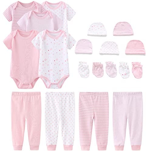Baby Outfits Vests + Pants + Caps Mittens for Newborn Girls 6-9Months Pink Cotton