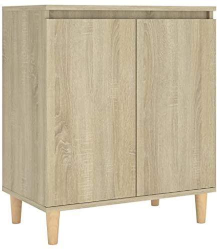 vidaXL Sideboard mit Massivholz-Beinen Kommode Anrichte Schrank Beistellschrank Mehrzweckschrank Standschrank Sonoma-Eiche 60x35x70cm Holzwerkstoff