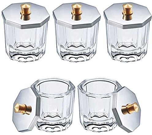 5 Piezas Copa de cristal de uñas, Cristalería Herramientas de Uñas, Copa Uñas para Polvo Líquido, Vasos Cristal Arte Uñas, con Tapa, para Salones de Manicura, Manicura, Uñas Personales
