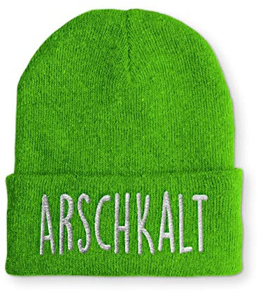 tshirtladen Arschkalt Mütze Lime - Coole Wintermütze mit Spruch, Statement Beanie für Apres Ski, Party & Alltag - Unisex Mütze für Männer & Frauen - auffällig, Bestickt