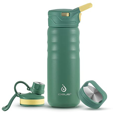 IDEUS Botella de agua aislada al vacío, termo de doble pared de acero inoxidable con tapón de rosca a prueba de fugas (verde jardín, 540 ml)