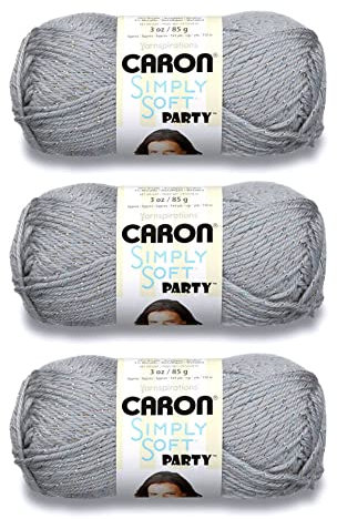Caron Simply Soft Party Silver Sparkle Garn – 3 Packungen mit 85 g – Acryl – 4 Medium (Kammgarn) – 160 Meter – Stricken, Häkeln und Basteln