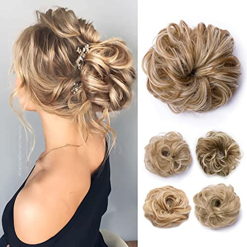TESS Haarteil Dutt Haargummi mit Haaren Gewellt Dicke Haarknoten Hochsteckfrisuren guenstig Haarverlängerung Extensions für Frauen 40g Ombre Dunkelblond/Hellblond