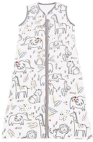 Chilsuessy Schlafsack Baby 2.5 Tog Winterschlafsack Babyschlafsack aus reine Baumwolle Winter Schlafanzug ohne Ärmel 70-130cm für Neugeborene und Kinder, Fröhlicher Zoo, 110cm/Baby Höhe 100-120cm