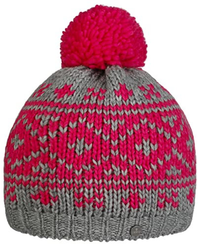 LIERYS Eyecatcher Bommelmütze Beanie Norwegermuster Made in Germany Unisex Hochwertiger Materialmix Herbst Winter neonpink One Size