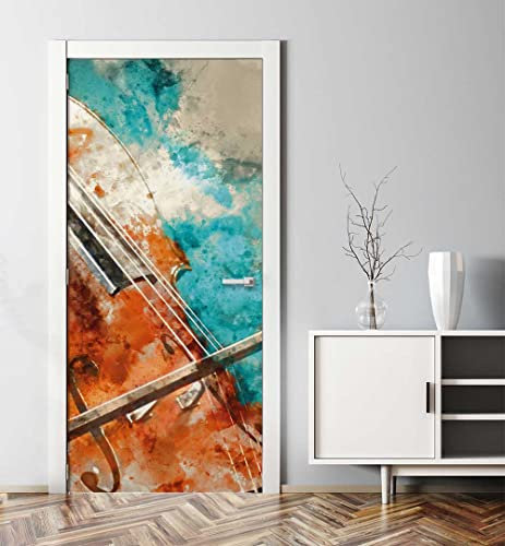 MyMaxxi - Tür bekleben mit Türtapete Türposter Türfolie Selbstklebend 90x200 Rustikales Cello - Tür verschönern Türaufkleber Türklebefolie Musikinstrument Rustikal braun