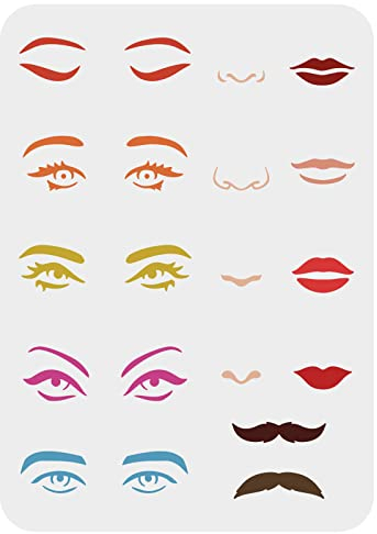 FINGERINSPIRE Gesichtszüge Schablonen 29.7x21cm Kunststoff Augen Schablonen, Wiederverwendbare Mund Lippen Muster Nase Schnurrbärte Stencil Schablonen Um Gesichter Auf Wand Holzstoff Zu Zeichnen