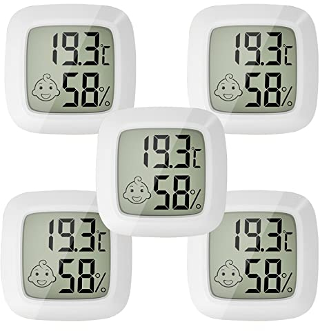 5 Stück Luftfeuchtigkeitsmesser Thermometer Innen Mini LCD Digital Thermometer Hygrometer Gauge für Babyzimmer Seniorenzimmer Arbeitszimmer Weinkeller usw