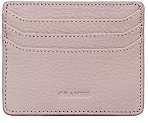 grande 3633 Genuine Leather Card Holder for Women and Men Super Slim Minimalist Small Snap Wallet (Pale Pink)