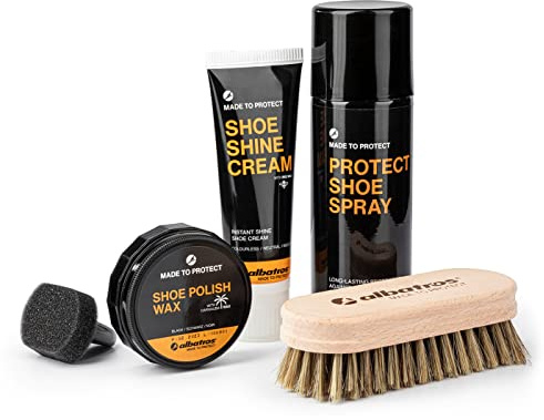 ALBATROS Schuhpflege Komplettset – Lederpflege & Schuhreinigung für Arbeitsschuhe, Gummistiefel & Outdoor-Schuhe – Imprägnierspray, Schuhwachs & Bürste für Stiefel, Schuhe aus Leder und Kunstleder