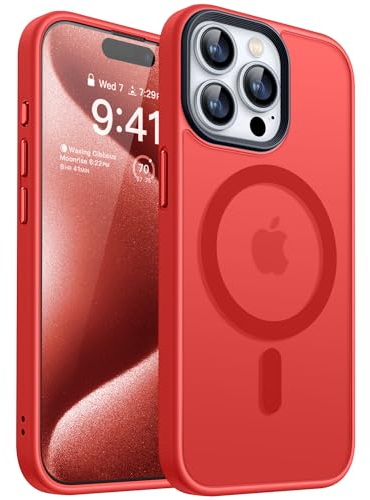 CANSHN Magnetisch für iPhone 15 Pro Hülle für MagSafe [TOP Magnetische Adsorption] [Militärschutz] Schutzhülle Samtige Touch Matt Anti-Kratzen Handyhülle iPhone 15 Pro Case, Rot