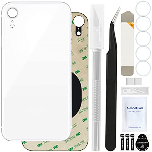 ZHUROUPU Couvercle arrière en Verre de Remplacement (sans Logo) l'pour iPhone XR, la Trousse d'outils de réparation Professionnelle, l'adhésif préinstallé et Les élastiques (6,1 Pouces/Blanc)