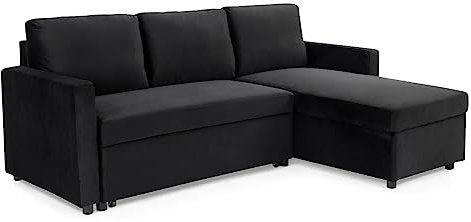 Home Detail Dorset 3 Seater Pull-Out Reversible Chaise Sofa Bed (Black Velvet)