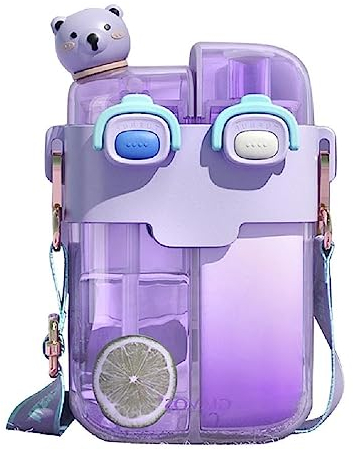 Botella ecológica con compartimentos dobles para botella de agua lindo animado regalo para niños y adultos botella de plástico