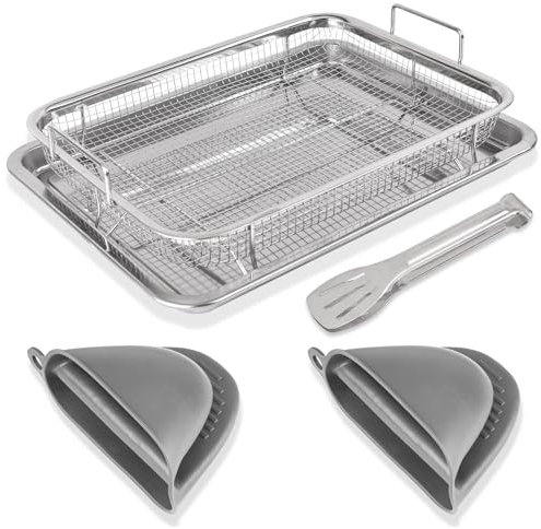 SZMDLX Backblech mit Abkühlgitter,Grillschale Edelstahl Bräter Rechteckig mit Griffen,Edelstahl Ofenblech Kuchenblech und Kuchengitter Set für Backen/Braten/Servieren,Spülmaschinenfes,Robust Gesund