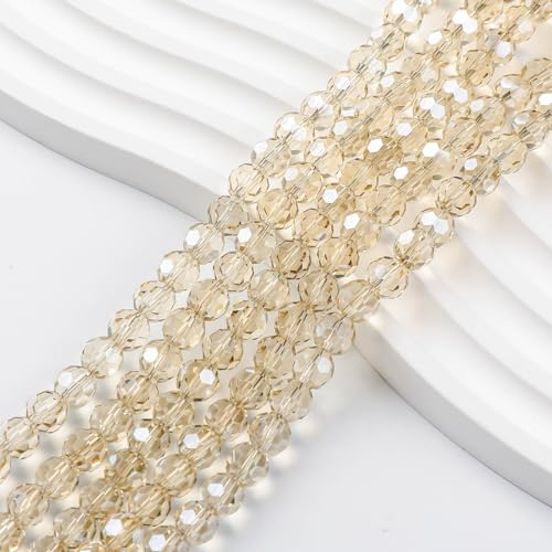450PCS 6MM Boutique Champagne Round Crystal Glass Beads for Jewelry Making,Novborcz Glass Beads Faceted Rondelle Beads DIY Glass Crystal Beads for Bracelets Necklace Pendants Jewelry Making DIY Craft