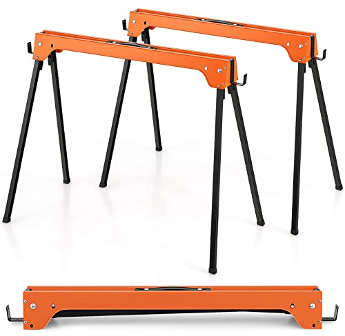 COSTWAY 2er-Pack Gerüstbock, Klappbock bis 600 kg, Arbeitsböcke klappbar, Faltbarer Bock mit Griff, Stützbock Sägehilfe, Arbeitsbock Metall, Unterstellbock Sägeböcke, Sägepferd (Orange)