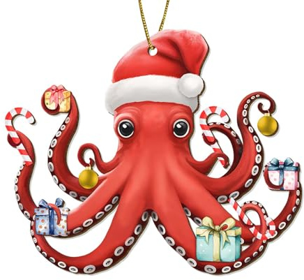 365RUSTIC Pacific Octopus Ornament for Christmas Tree - Coastal Christmas Ornament - Octopus Christmas Decor - Beach Lovers Ornament Gifts - 2 Side Printed Wooden Ornament