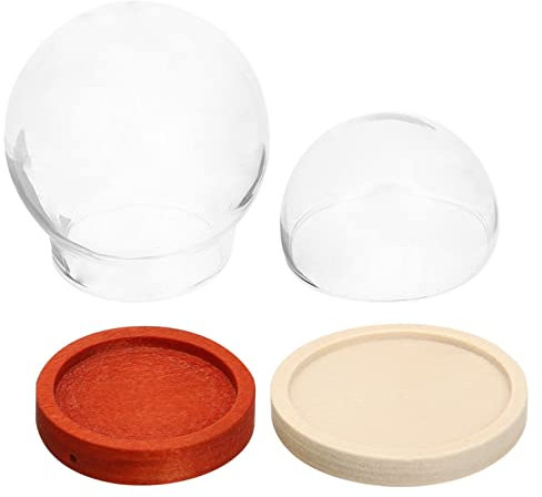 IMIKEYA 2pcs 30mm Glass Dome Display Cases Wooden Base, Small Glass Cloche Dome and Display Stand Set, Vintage Style Wood Pendant Holder for Collectibles and Home Decoration