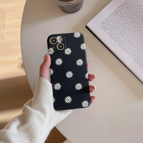 ZUKKASHAN Compatible with iPhone 13, Soft Silicone TPU Shockproof Protective Case Cute Daisy Pattern Girls Women Back Phone Cover for iPhone 13 (Black)
