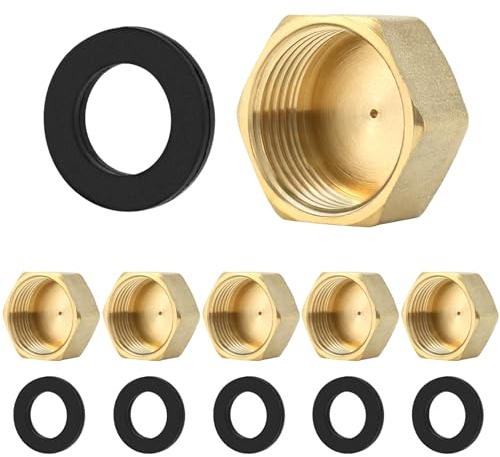 QWORK® 6 Pièces Bouchon en Laiton, Bouchon Hexagonal en Laiton 3/4, Embouts Filetés Intérieurs avec Rondelles, pour Tuyaux, Robinets et Vannes de Radiateur