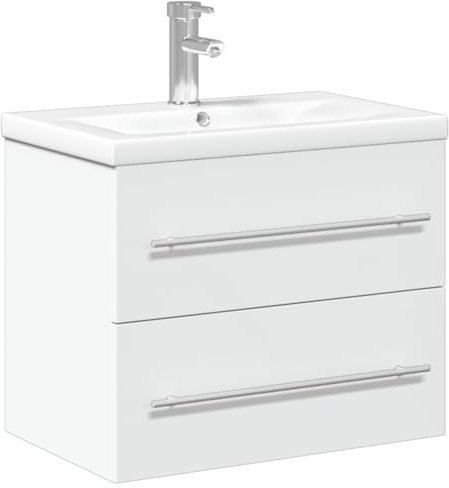 vidaXL Armoire Lavabo de Salle de Bain avec Bassin Intégré, Meuble sous Évier, Placard de Rangement, Organisateur de Toilette, Moderne, Blanc