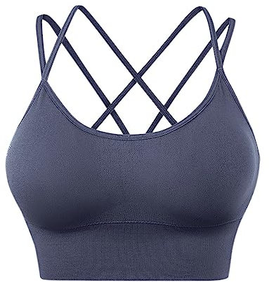 Damen Sport BH Yoga Bra mit Gepolstert Nahtlose Ohne Bügel und gibt Guten Halt Atmungsaktiv Riemchendesign und mittelstarkem für Fitness Lauf Joggen Cross Back Design Push up BH Sport Bra Top