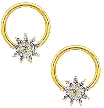 Gojewen 2er Brustwarzenpiercing Nippel Ring Barbell 14mm Chirurgenstahl Gold Brustpiercing Blume Piercing Brustwarze Schmuck Damen Frau