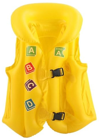 Aufblasbare Schwimmweste für Kinder, Gelb M, Schwimmen Schwimmweste Kinder mit Kopfschutz Schwimmhilfe Schwimmtraining Jacke Auftrieb Schwimmweste Schwimmen Lernen für Jahre Kinder Jungen Mädchen