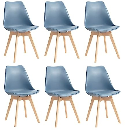DEYARNA HOME Lot de 6 Chaises de Salle à Manger Modernes, Chaises Rembourrées Confortables pour la Salle à Manger, Chaises de Cuisine Scandinaves avec Pieds en Bois de Hêtre (Bleu Foncé)