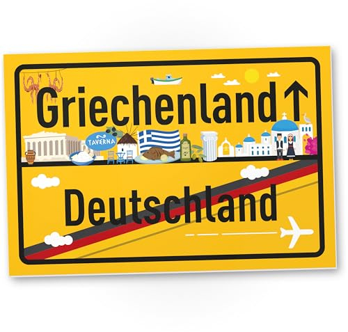 DankeDir! Griechenland Deutschland Ortsschild - Kunststoff Schild 30 x 20 cm - Geschenk Idee Gutschein Reise Urlaub Reisegutschein Männer & Frauen Geldgeschenk Abschiedskarte Geschenkidee Deko Karte