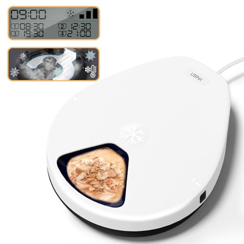 Futterautomat Katze Nassfutter mit Kühlung, 1-4 Tage Frische 5 Mahlzeiten, Halbleiter-Kältetechnik, Timing-Funktion Katzenfutterautomat, 5 Futterfächer, Premium-Teller, waschbar, für Katzen + Hunde