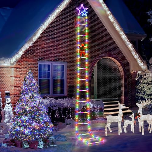 LED Weihnachtsmann Leiter Lichterkette, 3M Leiter Weihnachtsbeleuchtung 8 Modi Weihnachtsdekorations Lichterkette mit Timer Speicherfunktion für Innen Außen Weihnachtsbaum Fenster Weihnachten Deko RGB