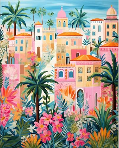 NANASUGUR Peinture Numéro Adulte Enfants, Kits de Peinture au Numéro Loisir Creatif, Peinture par Numero,Ville d'illustration sans Cadre (40 x 50 CM)