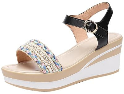 Generico Sandali In Corda Donna zeppa con strass, suola spessa, sandali con pan di spagna Scarpe Ortopediche Donna Alluce Valgo (Black, 36)