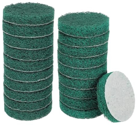 sourcing map 20pcs Scrubber Scouring Pads 180 Grits 3 Inch Drill Power Brush Hoop and Loop Surface Conditioning Disc Drill Scuffing Disc Scrub Pads for Home Kitchen Cleaning, Green