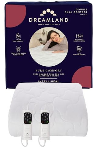 Dreamland – Double Bamboo Electric Blanket, 2 Detachable controls, Fast Heating Underblanket, 6 Heat Settings, Hypoallergenic, Auto Safety Shut Off, 190x137cm, Heated Blanket for Double Bed